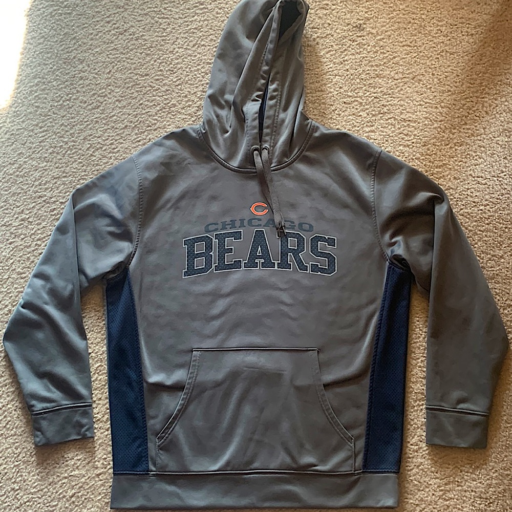 Grey Chicago bears hoodie with navy blue jersey material on sizes